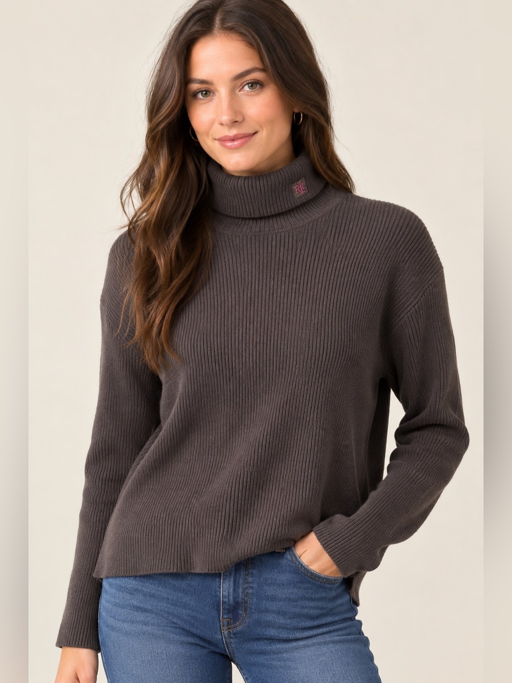 Lauren Ralph Lauren Turtleneck Ribber Sweater Womens 3X Chocolate Brown